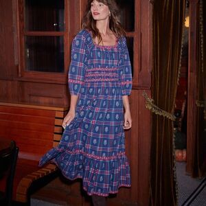 Printfresh Stroll Around Midi Dress in Red/Blue Nostalgia Plaid, Size L